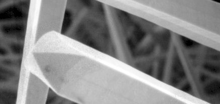 Hafnium Carbide Crystals, Grown at 
the University of NM, in Dr. Milewski's Lab 
 
Photo by Tommy Cichanowski,
 
Using an electron microscope. 