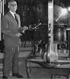 Bern Dibner operates an electrostatic generator built in 1805.
(Photo courtesy of Burndy Library.)