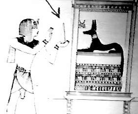 This picture is a video capture 
of a large screen being imaged by a 
over-head projector. Therefore the 
image is distorted.
 
Remember that supper conducting materials 
need to be energized. Look at the picture for 
clues on how this is to be done. 
 
Other Egyptian paintings, not discussed by 
Hudson, explain more.